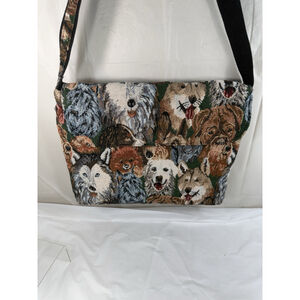 Vintage  Dog Tapestry Tote Handbag Messenger Carpet Bag Purse Multi Breed